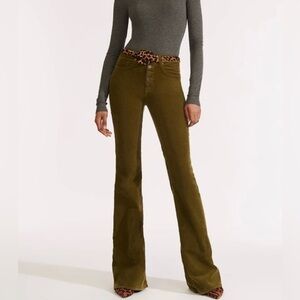 Veronica Beard Green and Brown Flare Pants Retro-Inspired Boot Cut